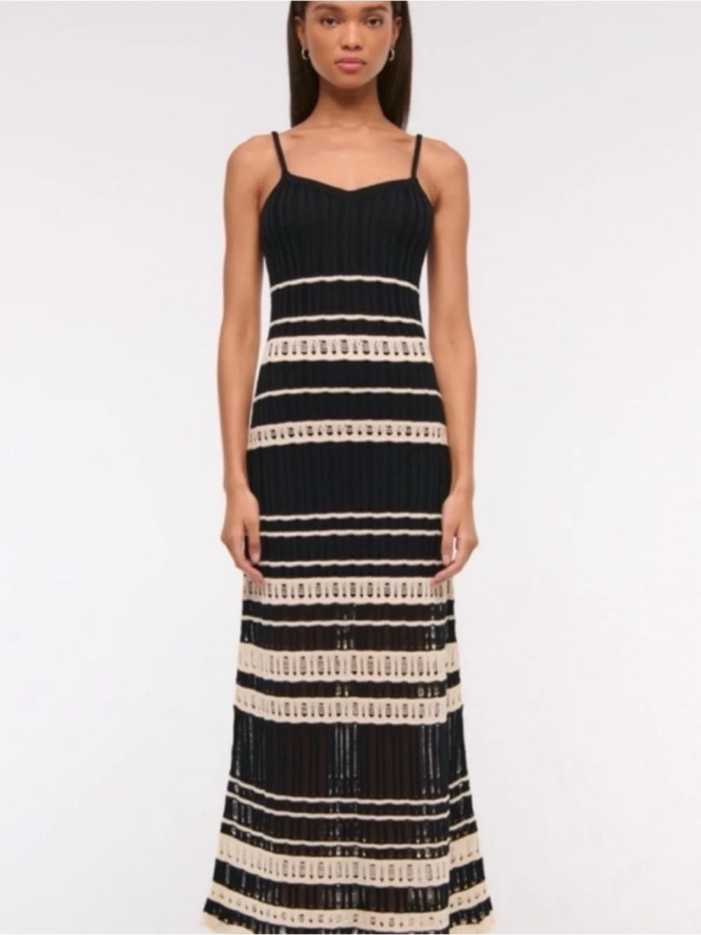 NWT Abercrombie & Fitch Crochet Striped Maxi Dress in Black/Cream Size M